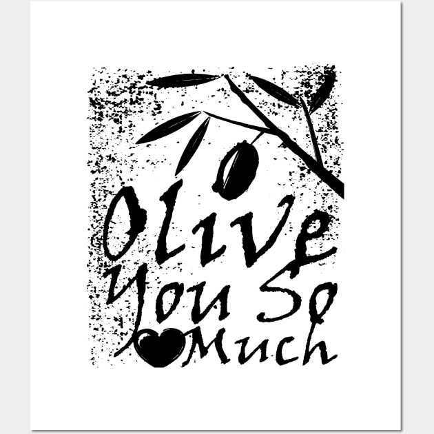 Olive You So Much Funny I Love You Linocut Wall Art by Punderstandable